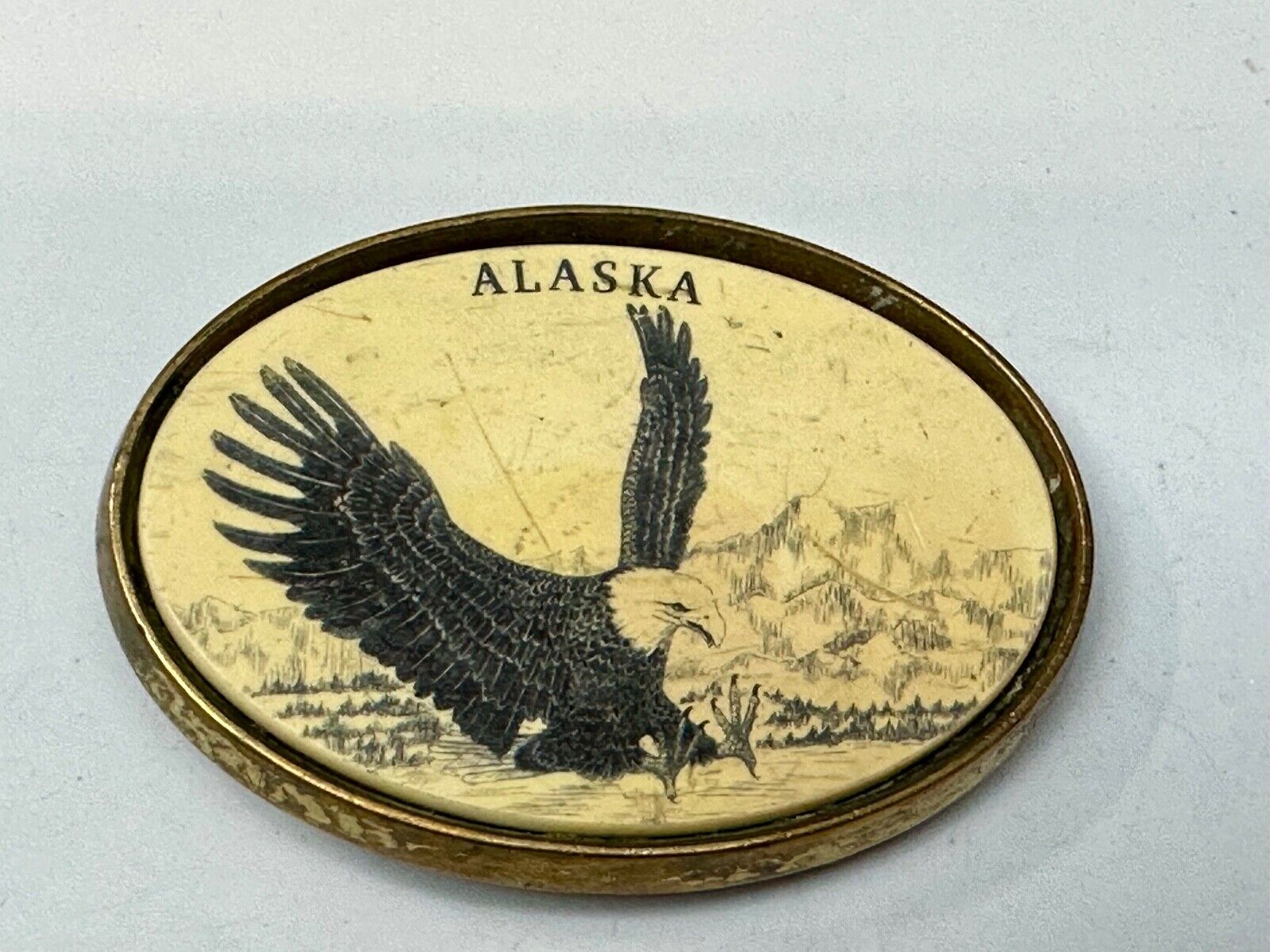 Alaska Flying Hunting American Bald Eagle faux drawing style Barlow Belt Buckle