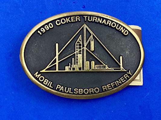 Vintage 1990 Coker Turnaround Mobile Paulsboro Refinery belt buckle by anacortes