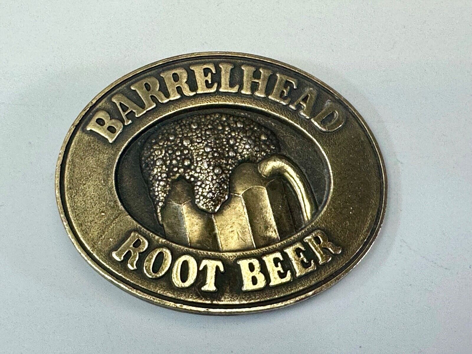 BARRELHEAD ROOT BEER MUG SODA ADVERTISING VINTAGE 1970's BELT BUCKLE by ADVOR