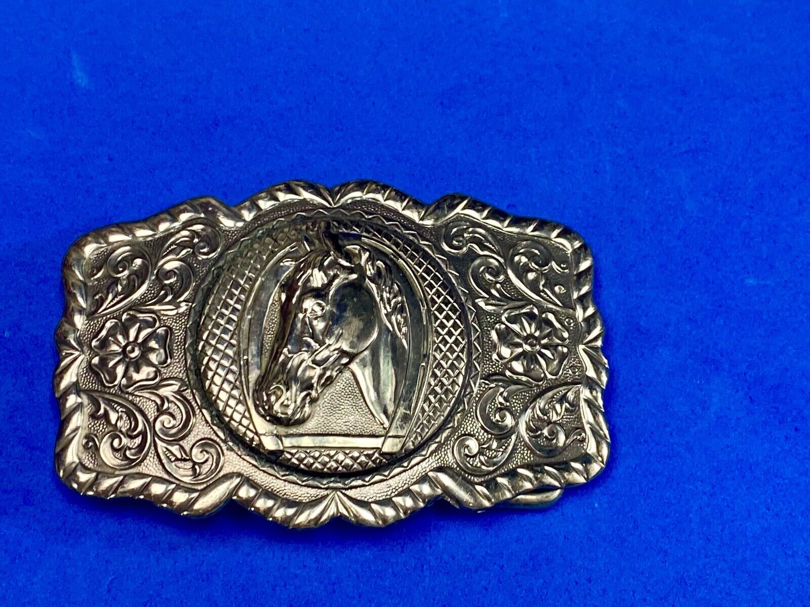 Vintage Horse Head - Horseshoe Nickel Silver Belt Buckle By Bell Trading Co