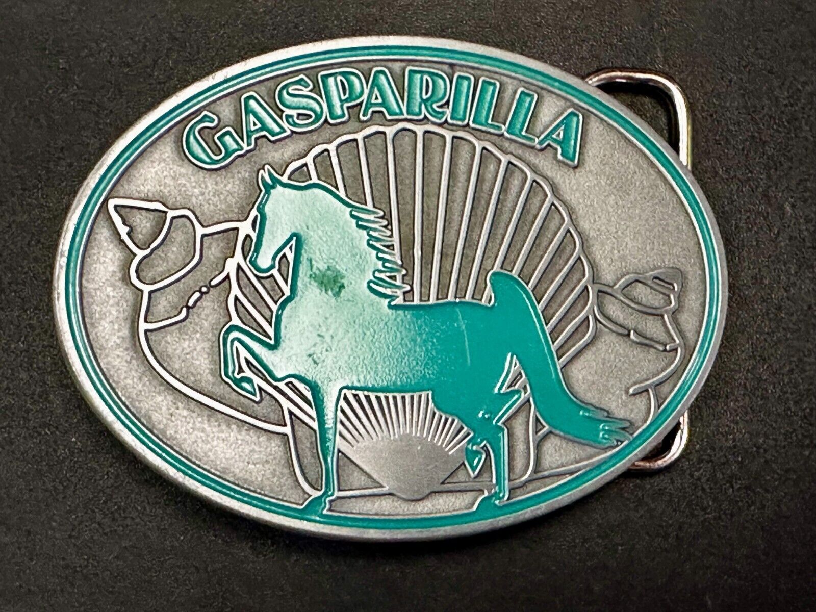Gasparilla Horse Stallion W/ Sea Shells Green Enameled Accents Belt Buckle