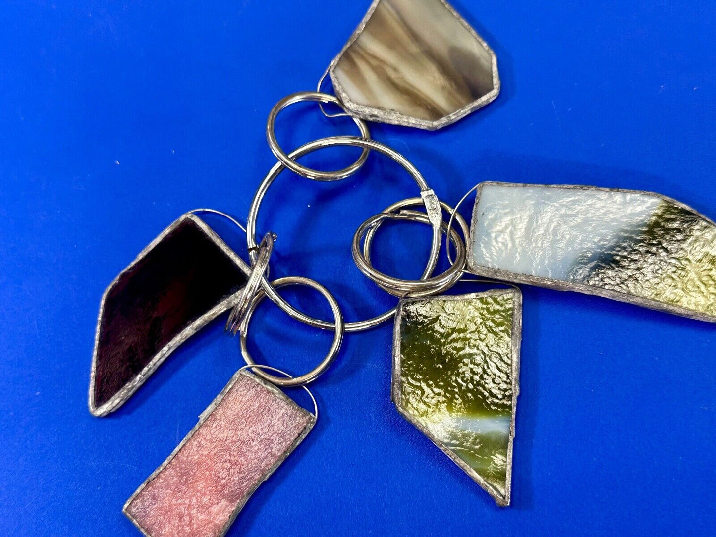 Unique Stained Glass State Shapes  (5) Lot Artisan Keychain - Key Ring Chain