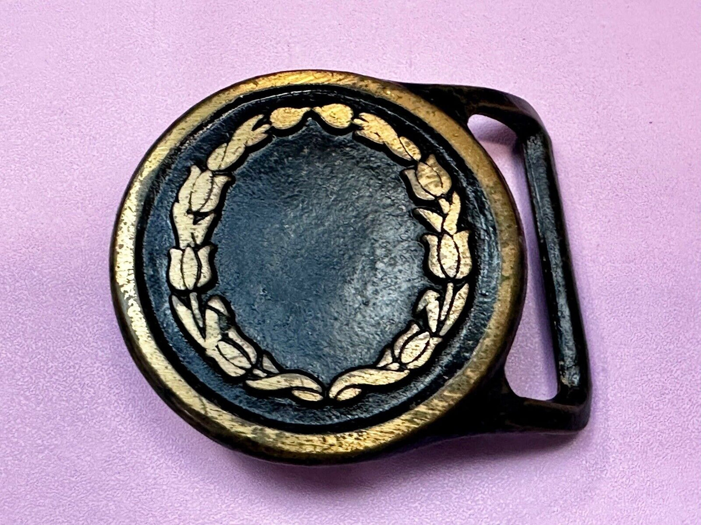 Valleau Studio Olive Branch Floral Theme  Saugatuck Michigan brass belt buckle