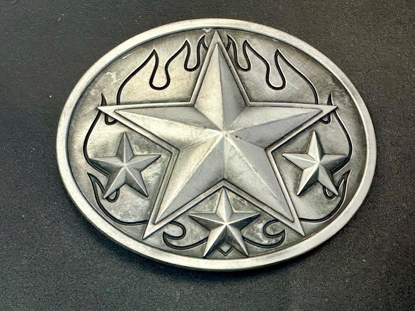 3d Nautical Celtic STAR in flames silver tone oval 4" wide belt buckle