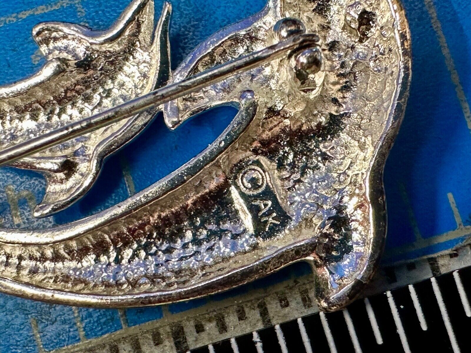 Two  Dolphins Curved Jumping in ocean scene AK Anne Klein Brooch Pin