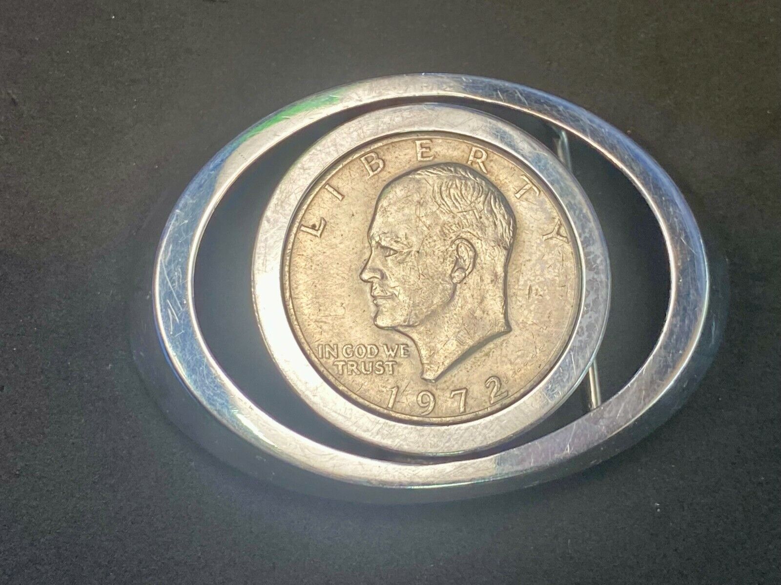 1972 Ike Eisenhower Silver Coin As Centerpiece In See Through Belt Buckle