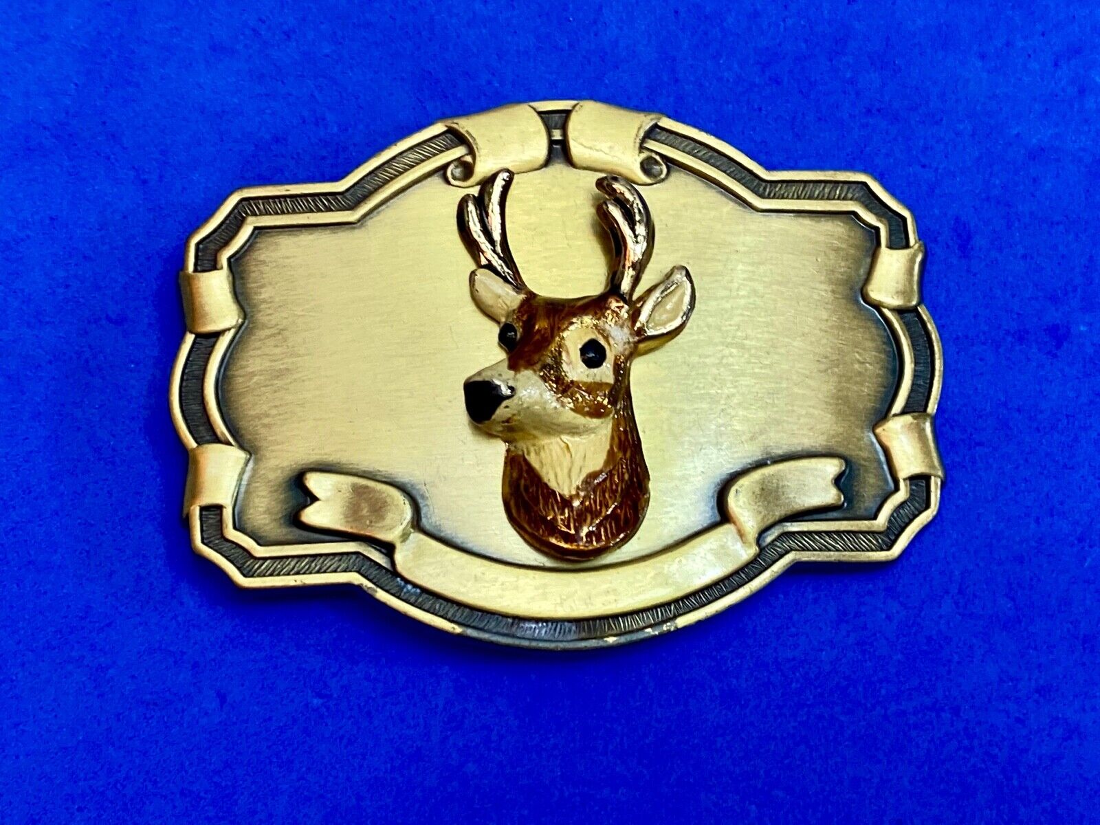 Vintage Deer Head Bust In Western Style Framed Belt Buckle Perfect Hunters Gift