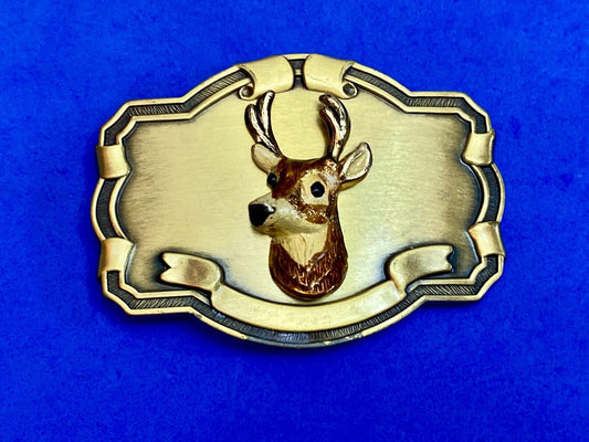 Vintage Deer Head Bust In Western Style Framed Belt Buckle Perfect Hunters Gift