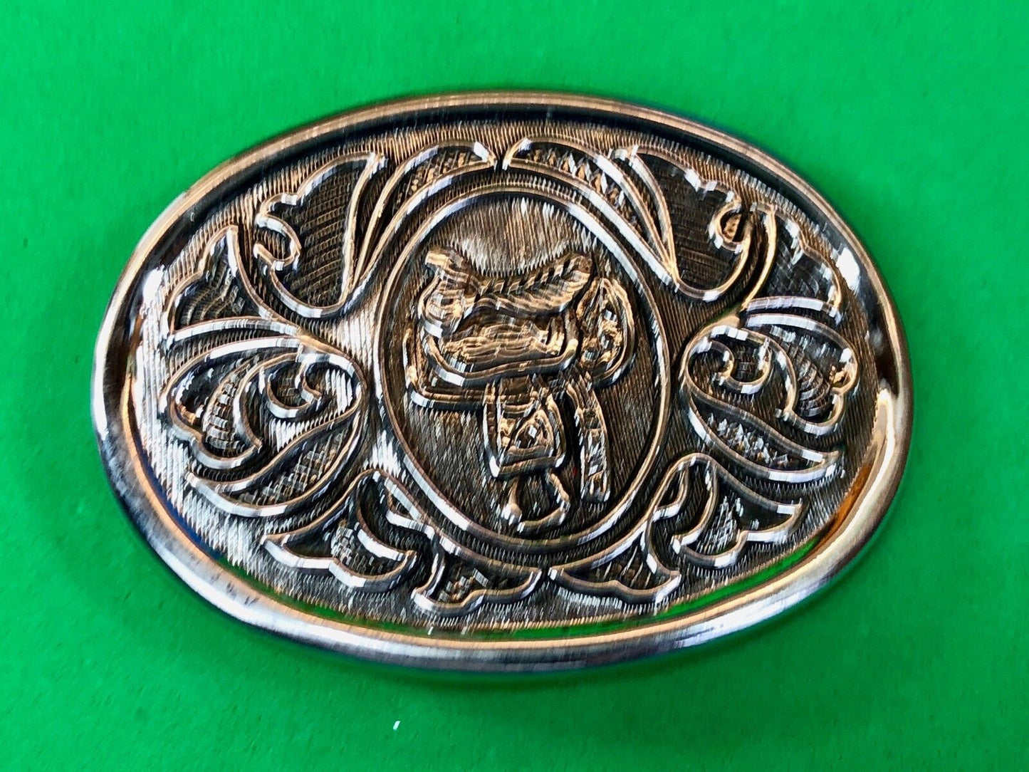 Vintage Horse Cowboy Cowgirls Rising Saddle Belt Buckle Signed Avon  