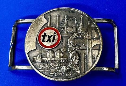 TXI Oil Rig Drilling Construction Company Vintage Belt Buckle by Jostens