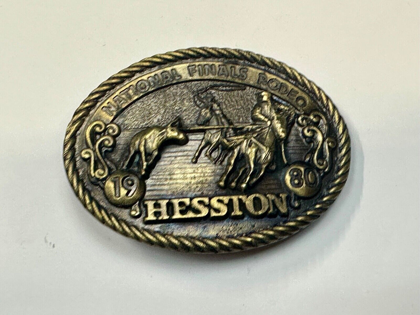 1980 National Finals Rodeo Hesston NFR Western Roping Cowboy belt buckle