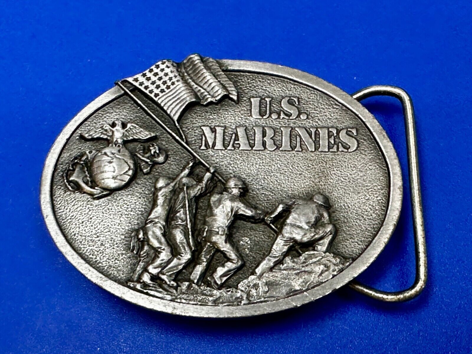 United States Marines Patriotic Raising Flag Vintage 1982 Bergamot Belt Buckle
