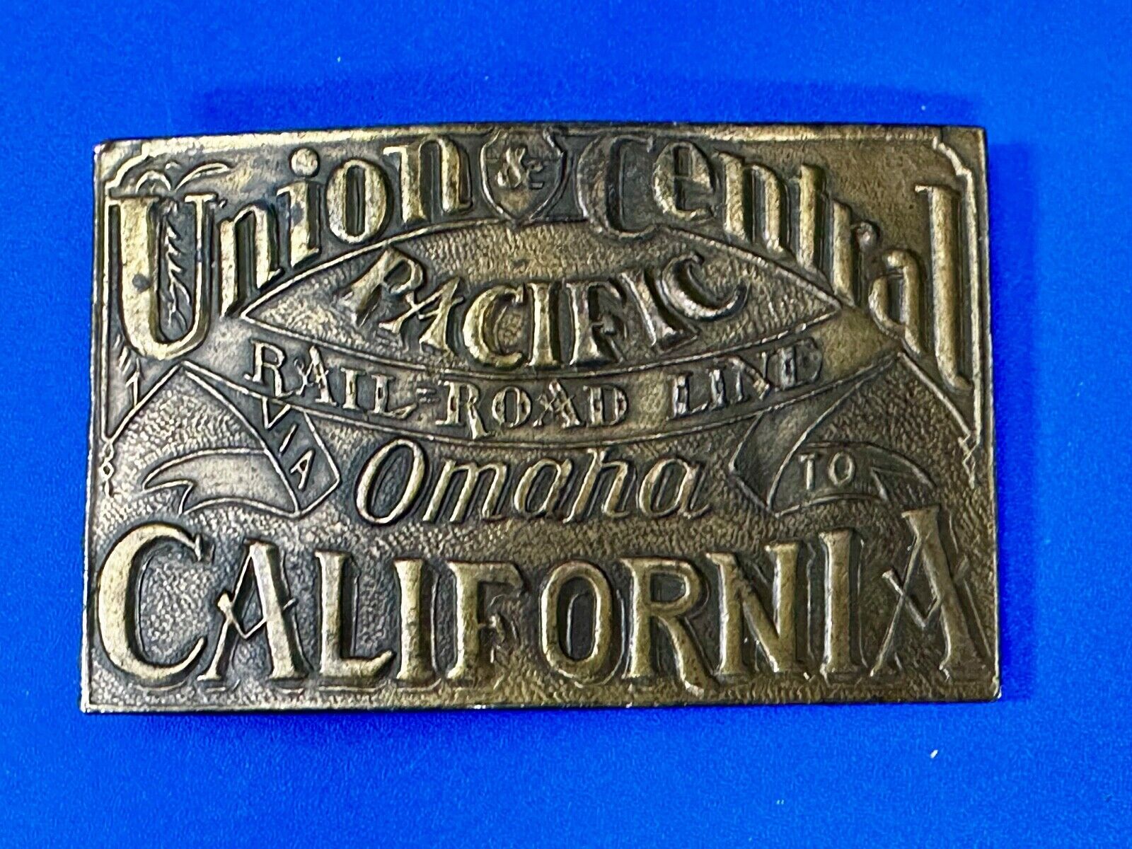 Union Central Pacific Railroad Line Omaha - California P-38 Bergamot Belt Buckle