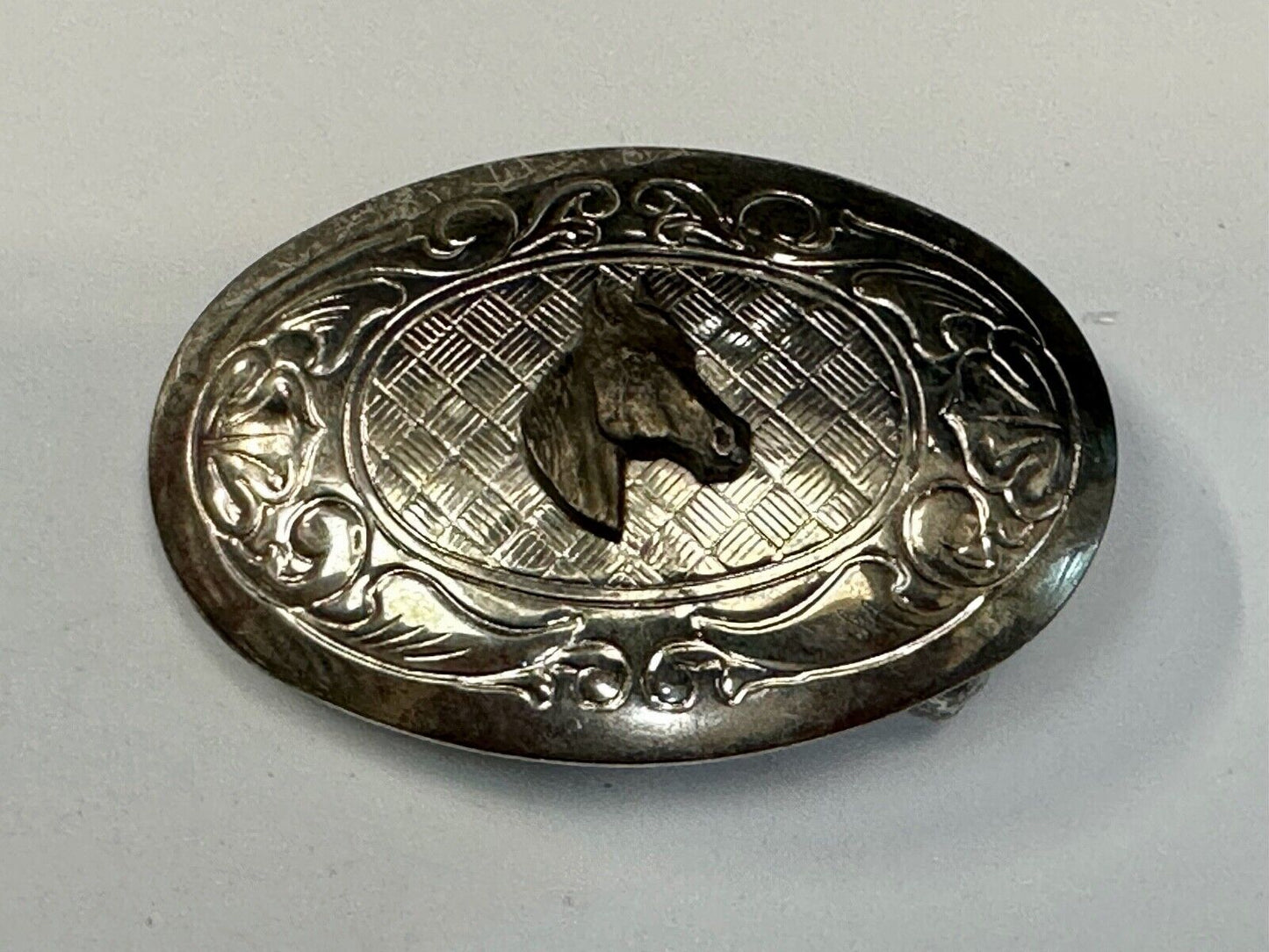 Vintage horse head two tone oval USA made belt buckle