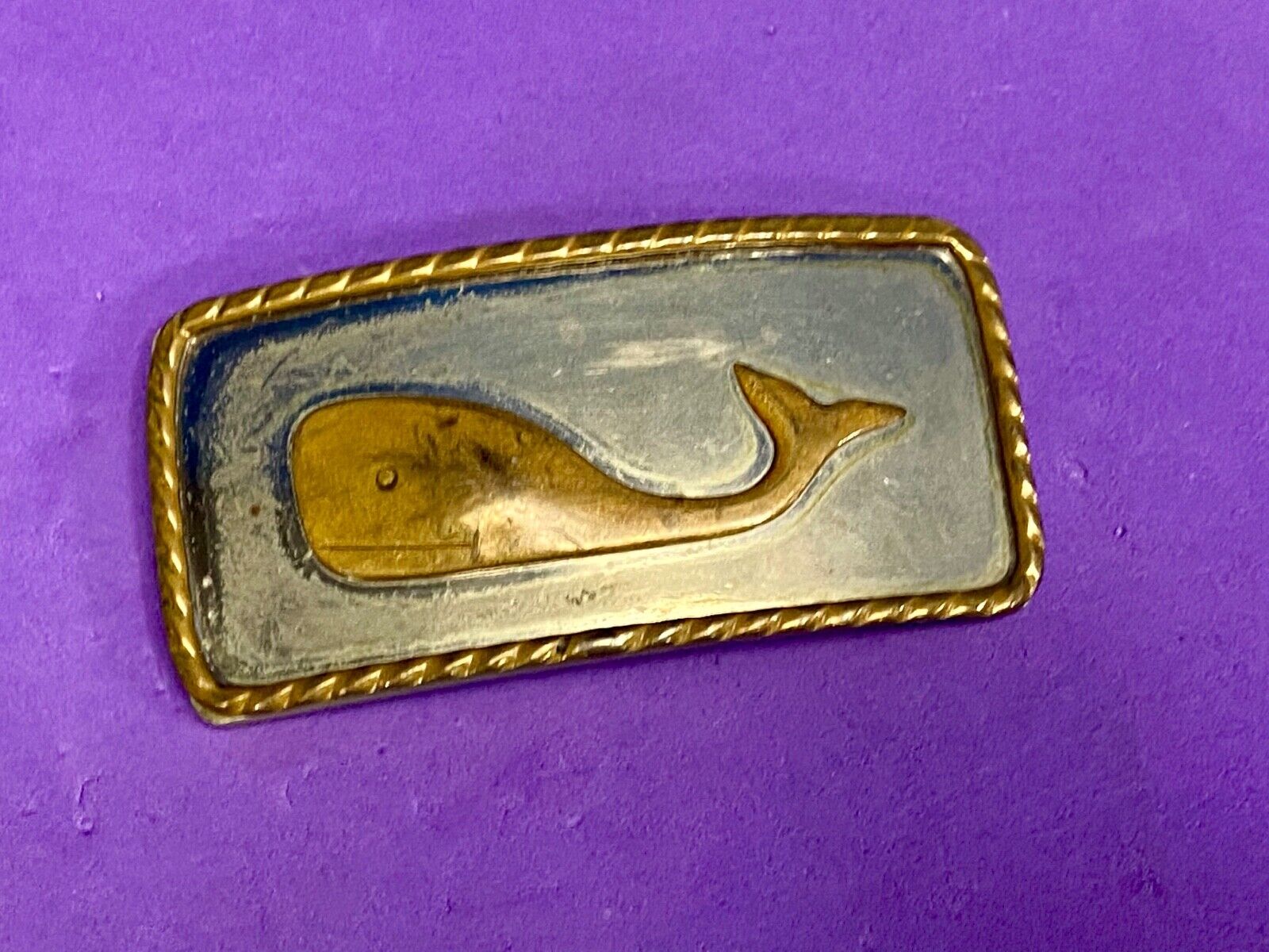 Unique, Mixed Metal German Silver Whale Belt Scarf Buckle Clip Tie