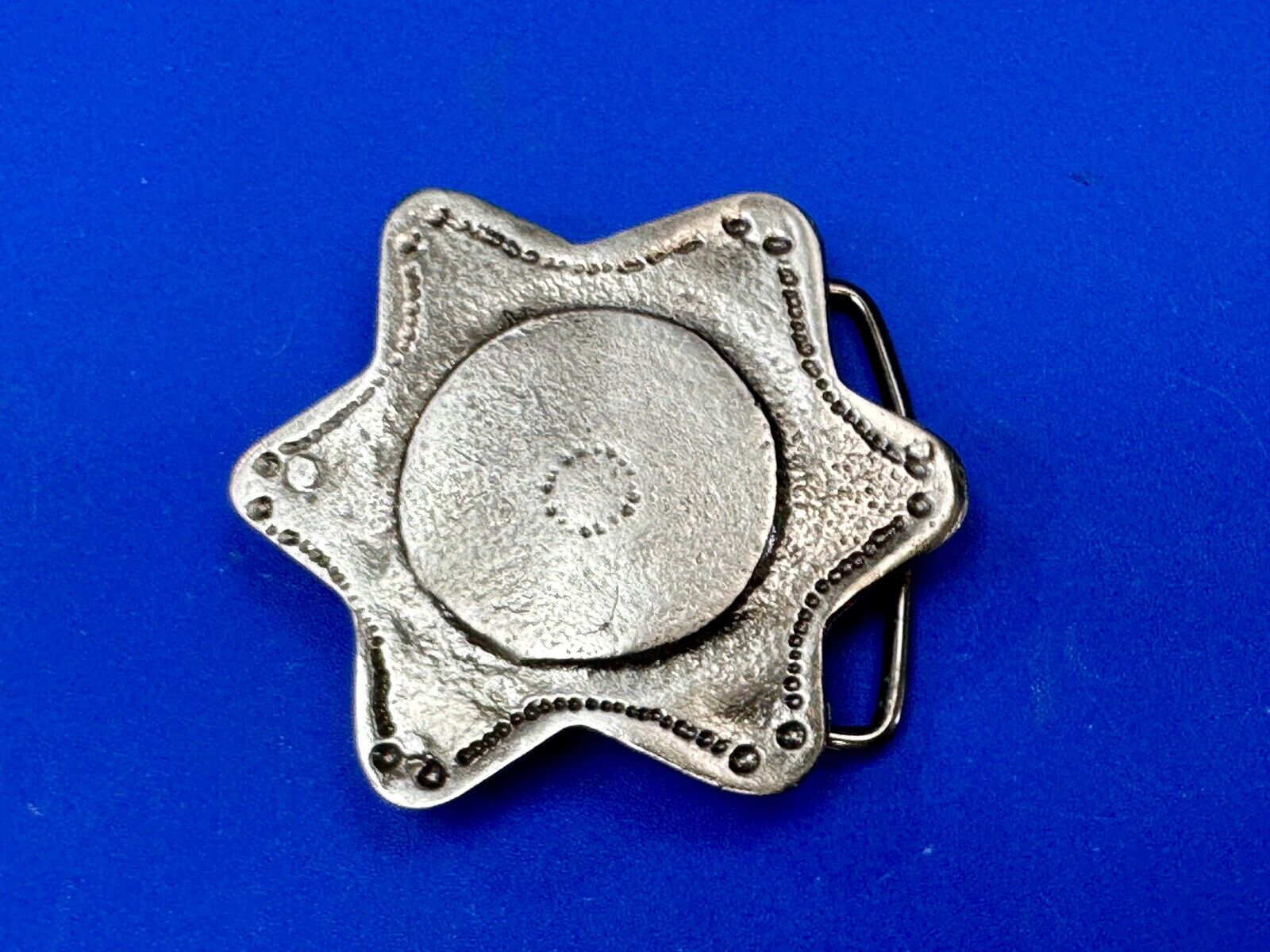 Abstract STAR Cutout 2.5" wide silver tone sheriff badge shaped belt buckle