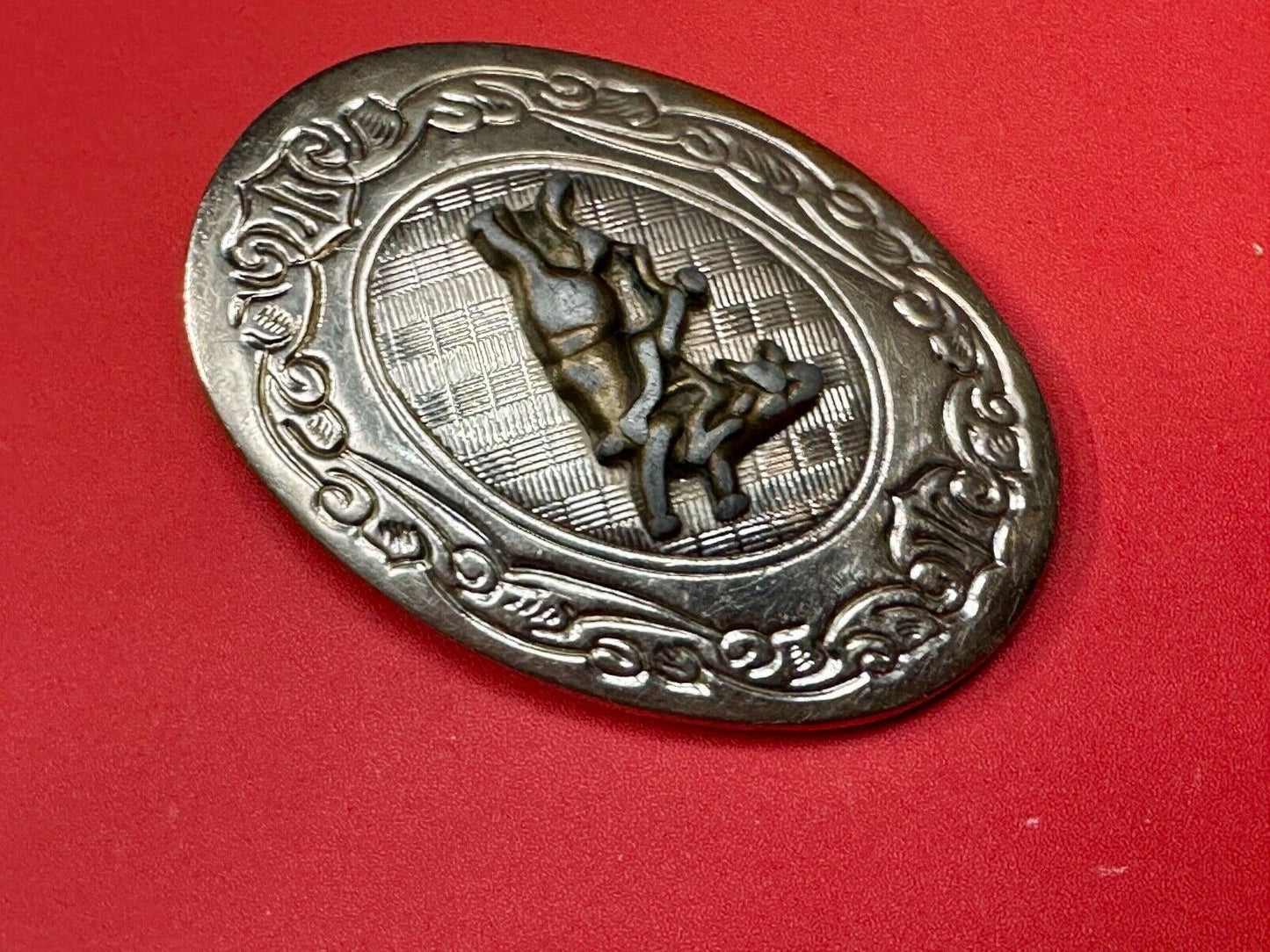 Vintage Cowboy Saddle Bronc 3" wide western oval belt buckle