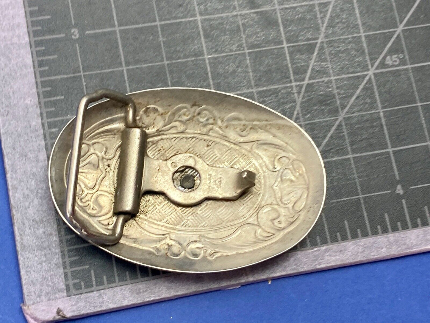 USA Made vintage western covered wagon engraved mixed metal belt buckle 