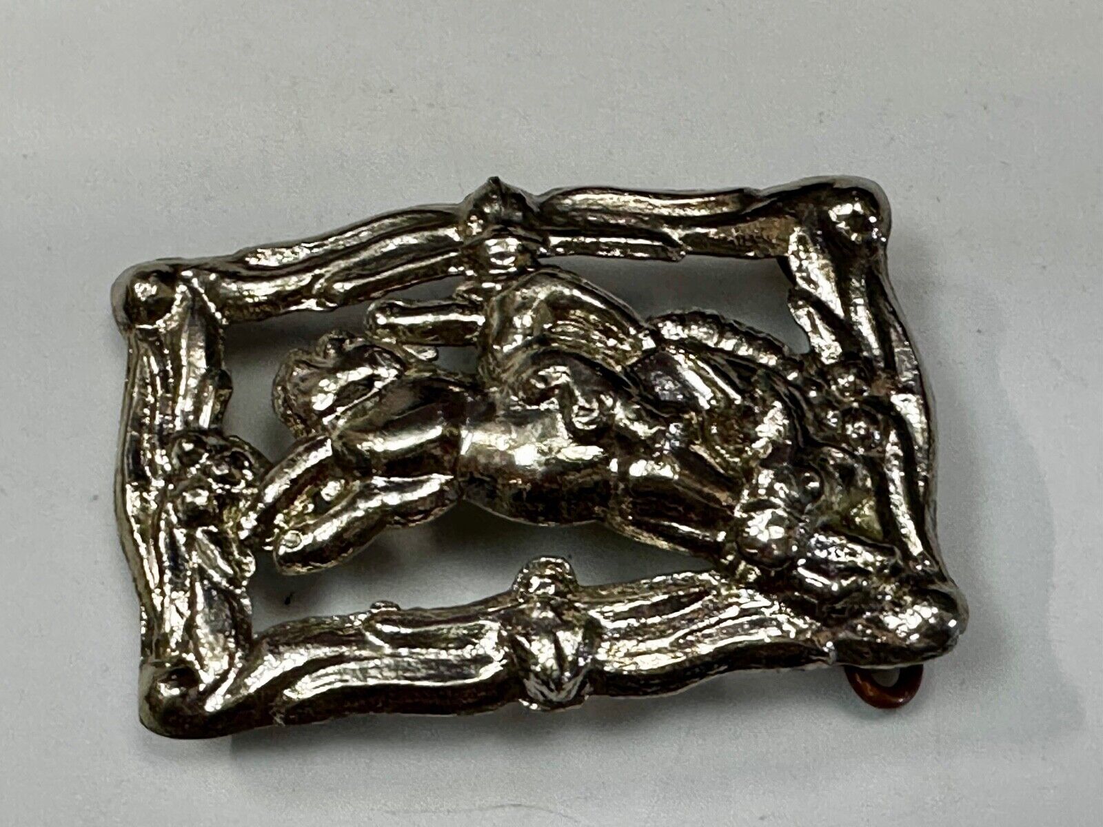 Unique silver tone Vintage Cowboy Saddle Bronc see through western belt buckle