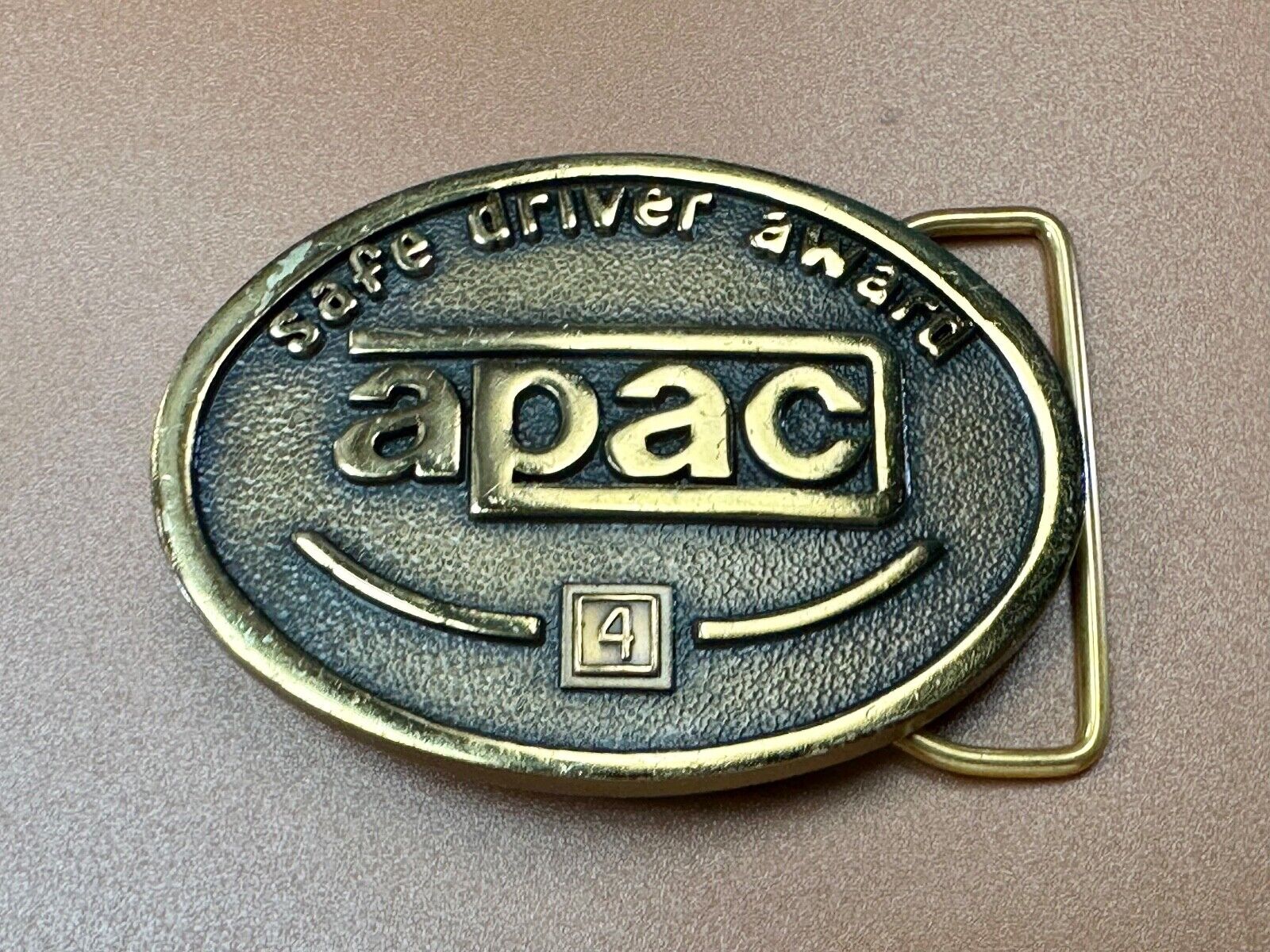 APAC Safe Driver Award belt buckle with 4 year pin by Jostens