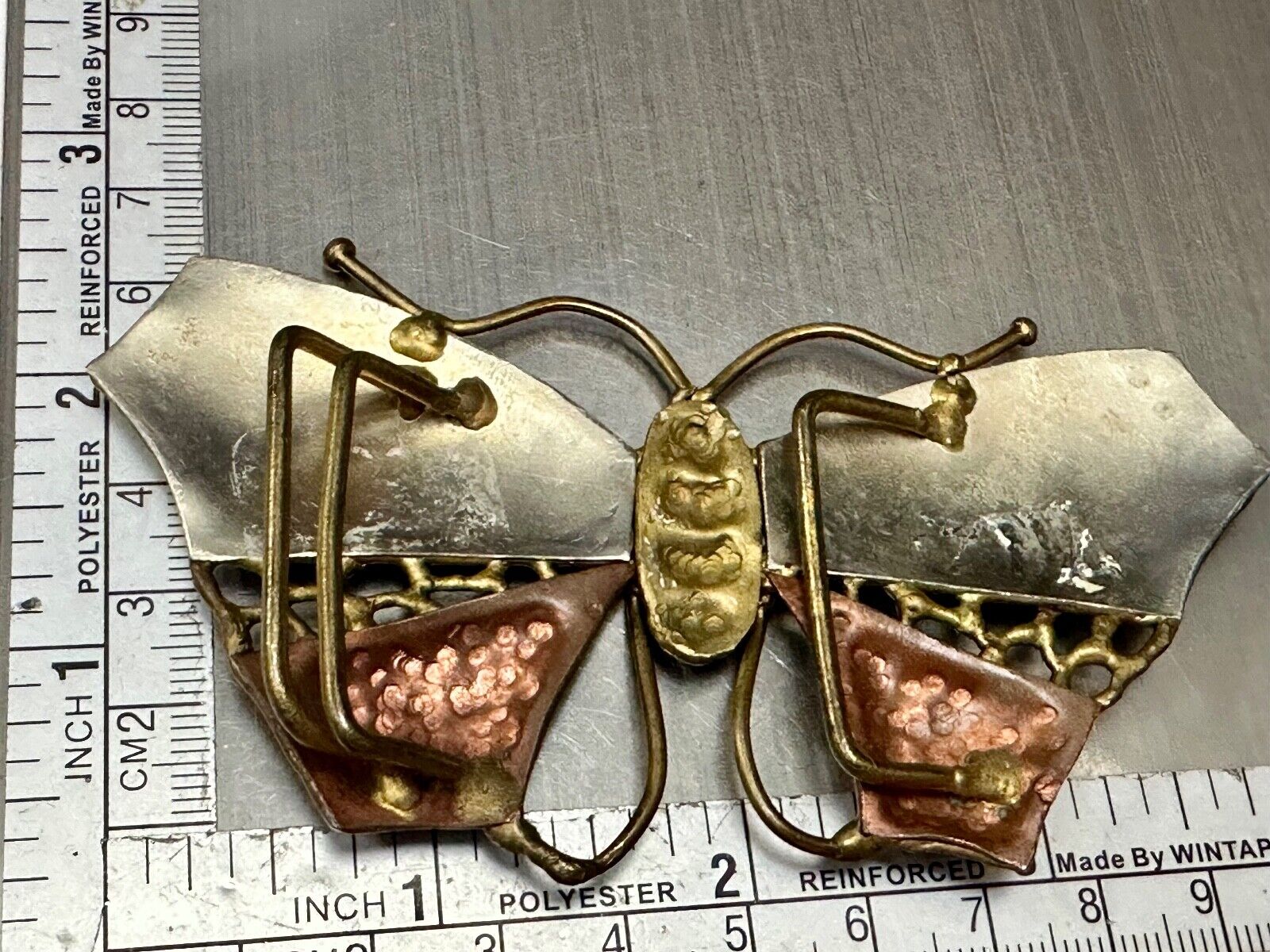 Vintage BUTTERFLY - Mixed metal ( India style ) cutout figural belt buckle