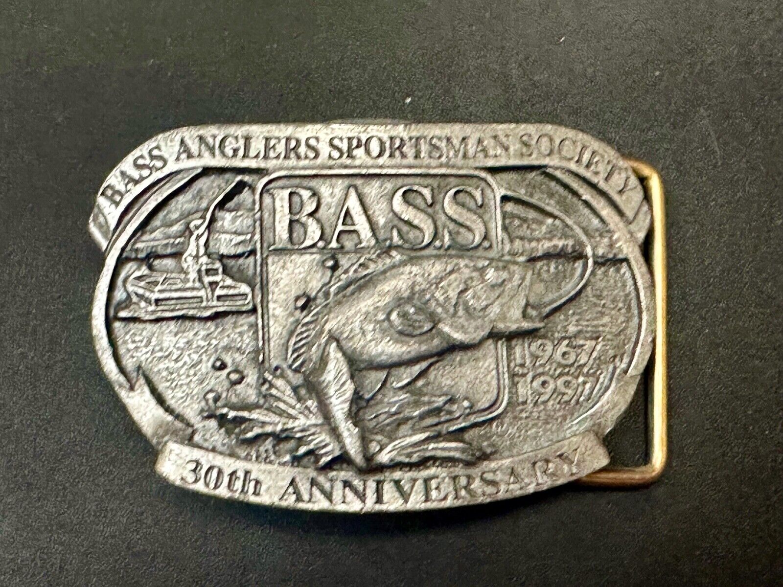 1997 BASS Bass Anglers Sportsman Society Fishing 30th anniversary belt buckle