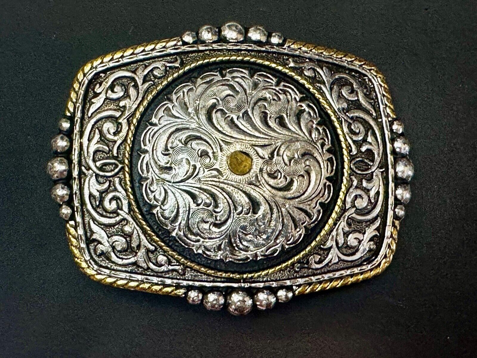 Authentic Silver Plated Western Cowboys flower swirl design Large Belt Buckle