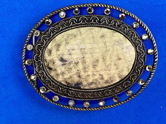 USA made rattle snake skin in rhinestone surround belt buckle 