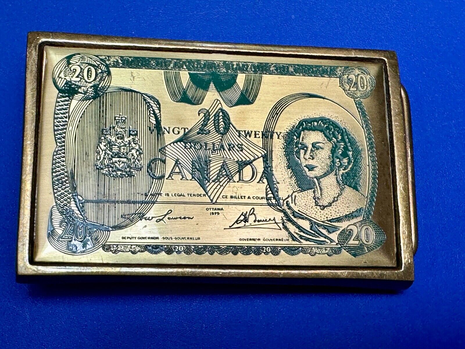Twenty Dollars Canada Canadian Money Solid Brass Vintage 1983 Belt Buckle by NAP