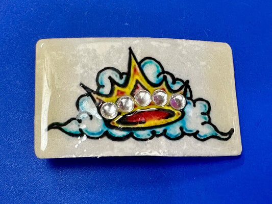 Artisan CROWN on colorful cloud with Rhinestone accents Belt Buckle