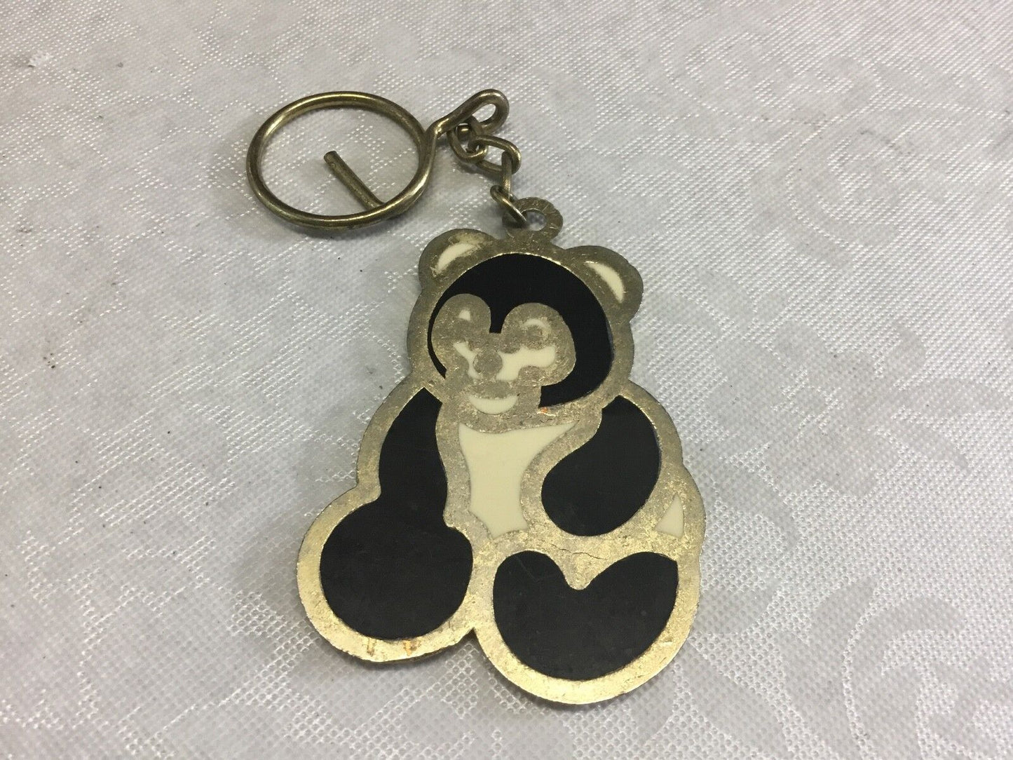 Adorable cut out Large Black and White Panda Bear Keychain with Gold Accents