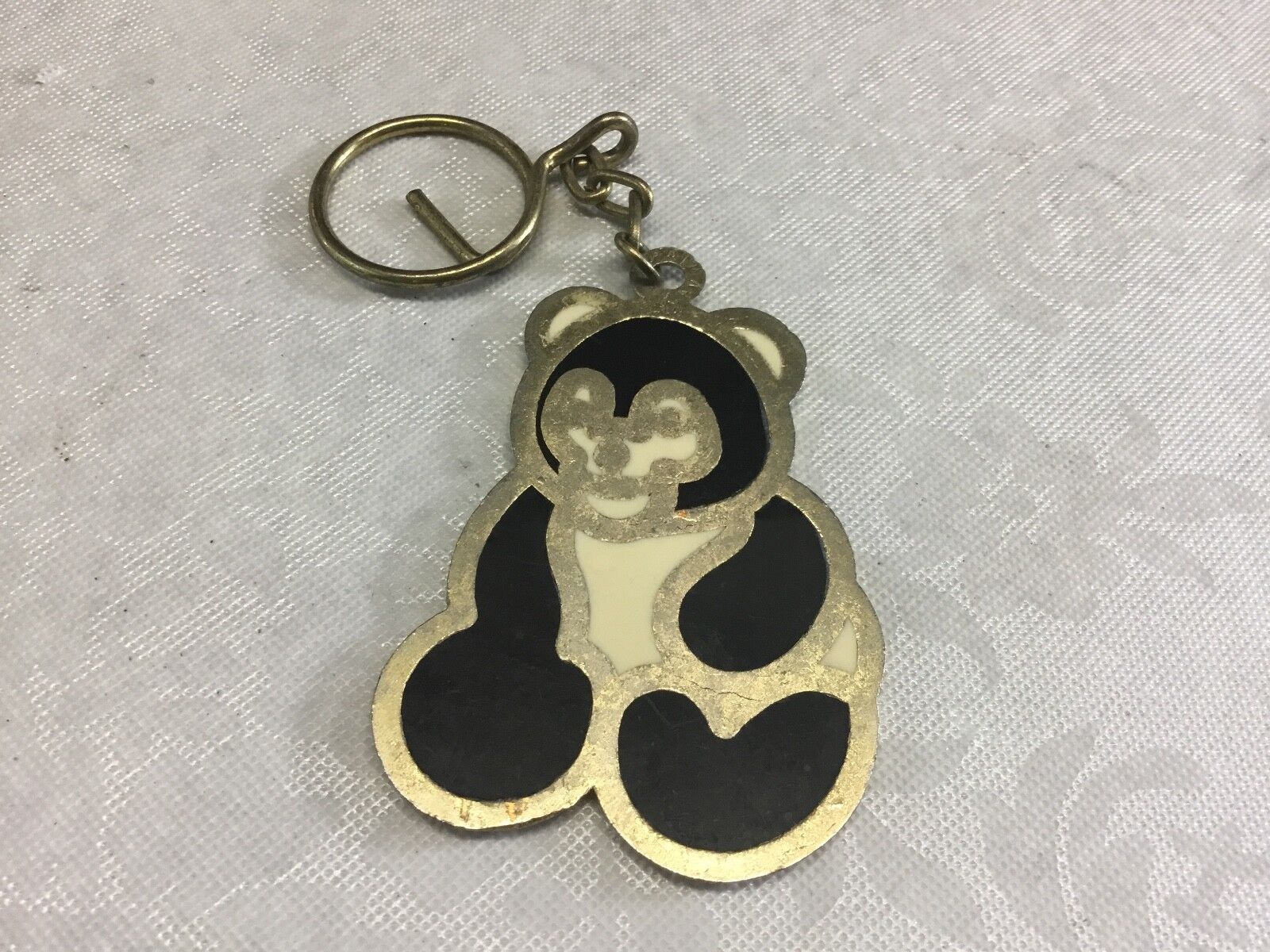 Adorable cut out Large Black and White Panda Bear Keychain with Gold Accents