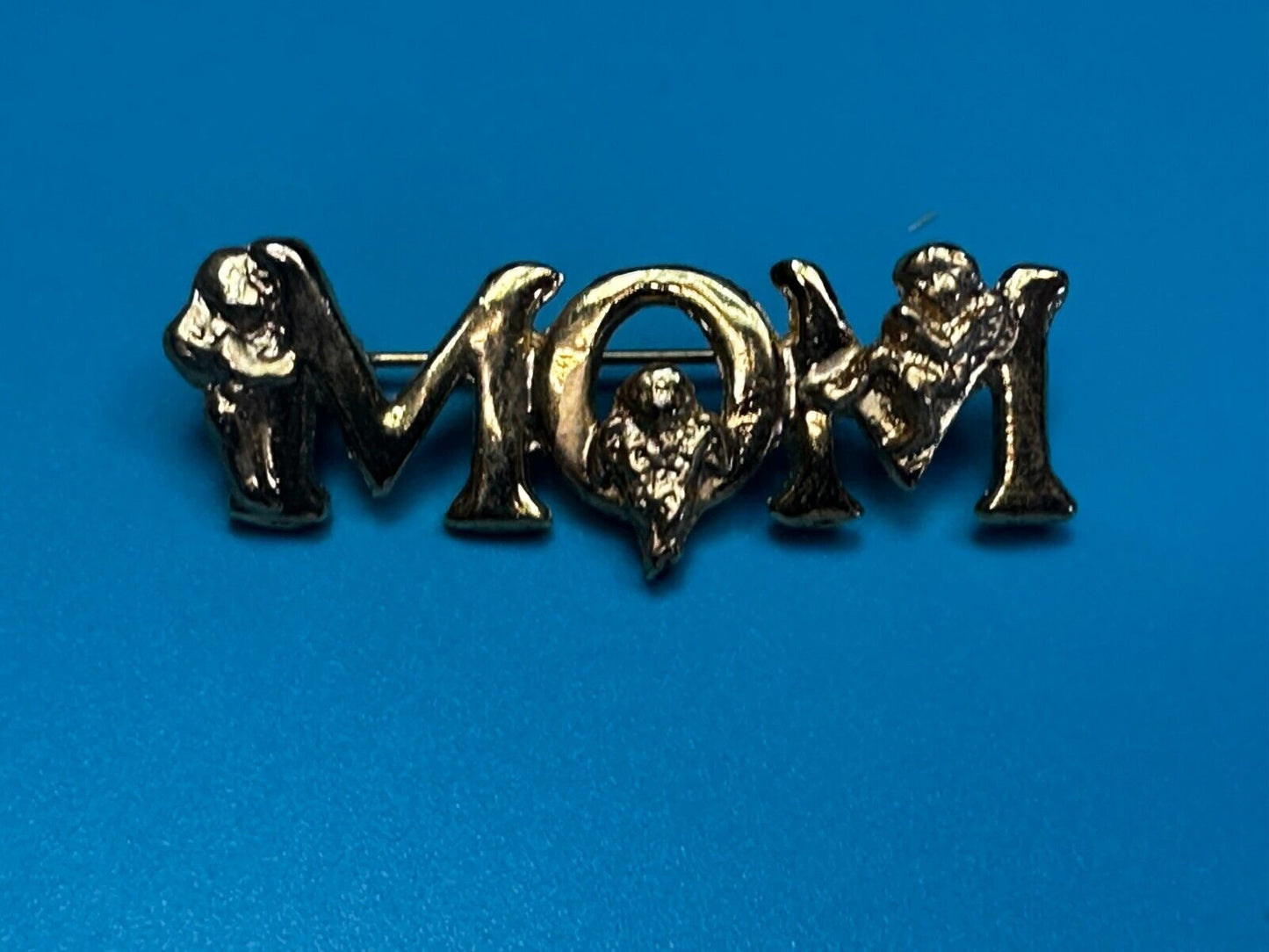 Angel MOM Mothers Day Gift Gold Tone Brooch Pin Signed  L. Razza