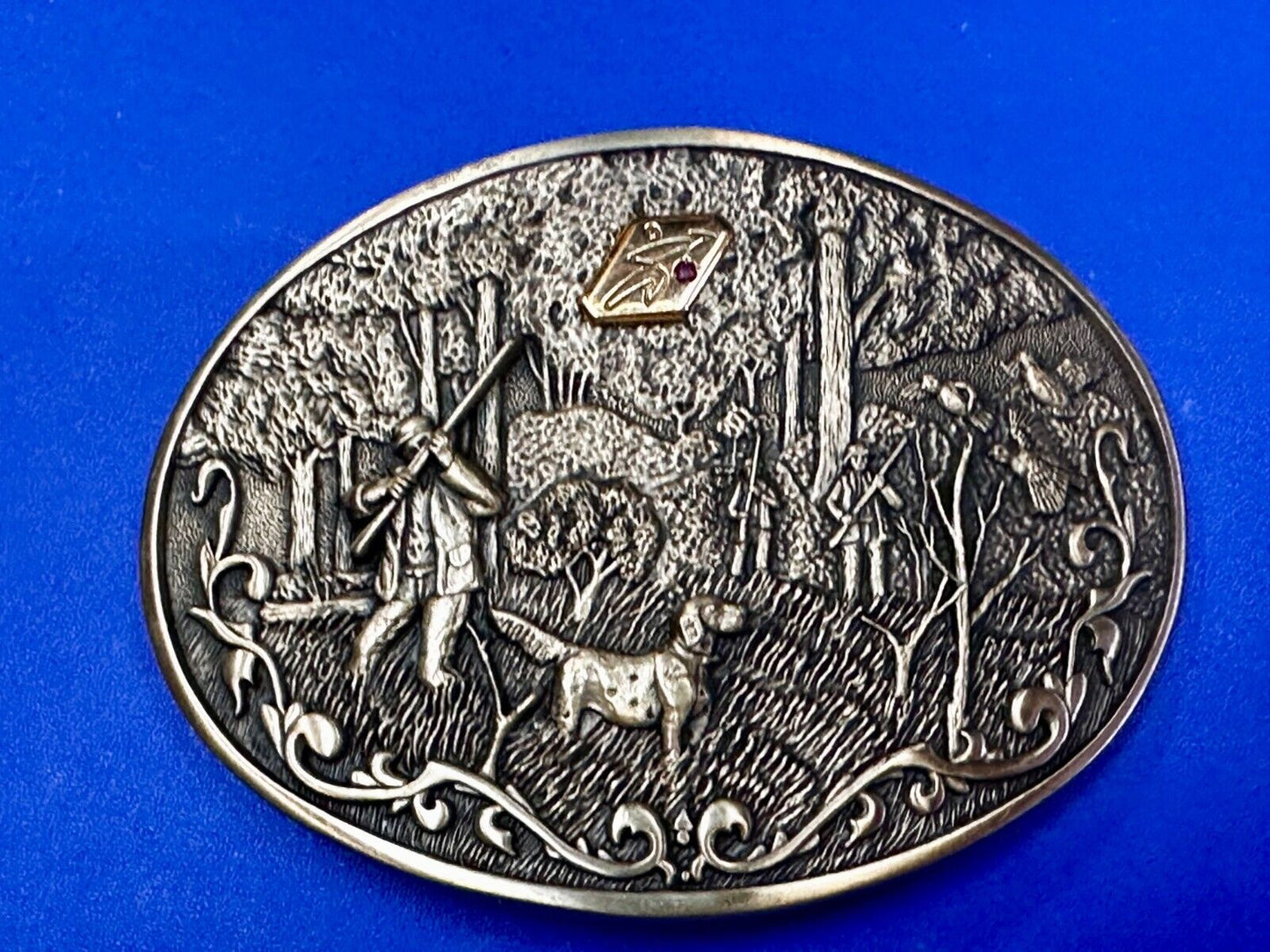 Bird Quail Dog Hunting Hunter Shotgun 1981 Belt Buckle OC Tanner - 10K Gold Logo