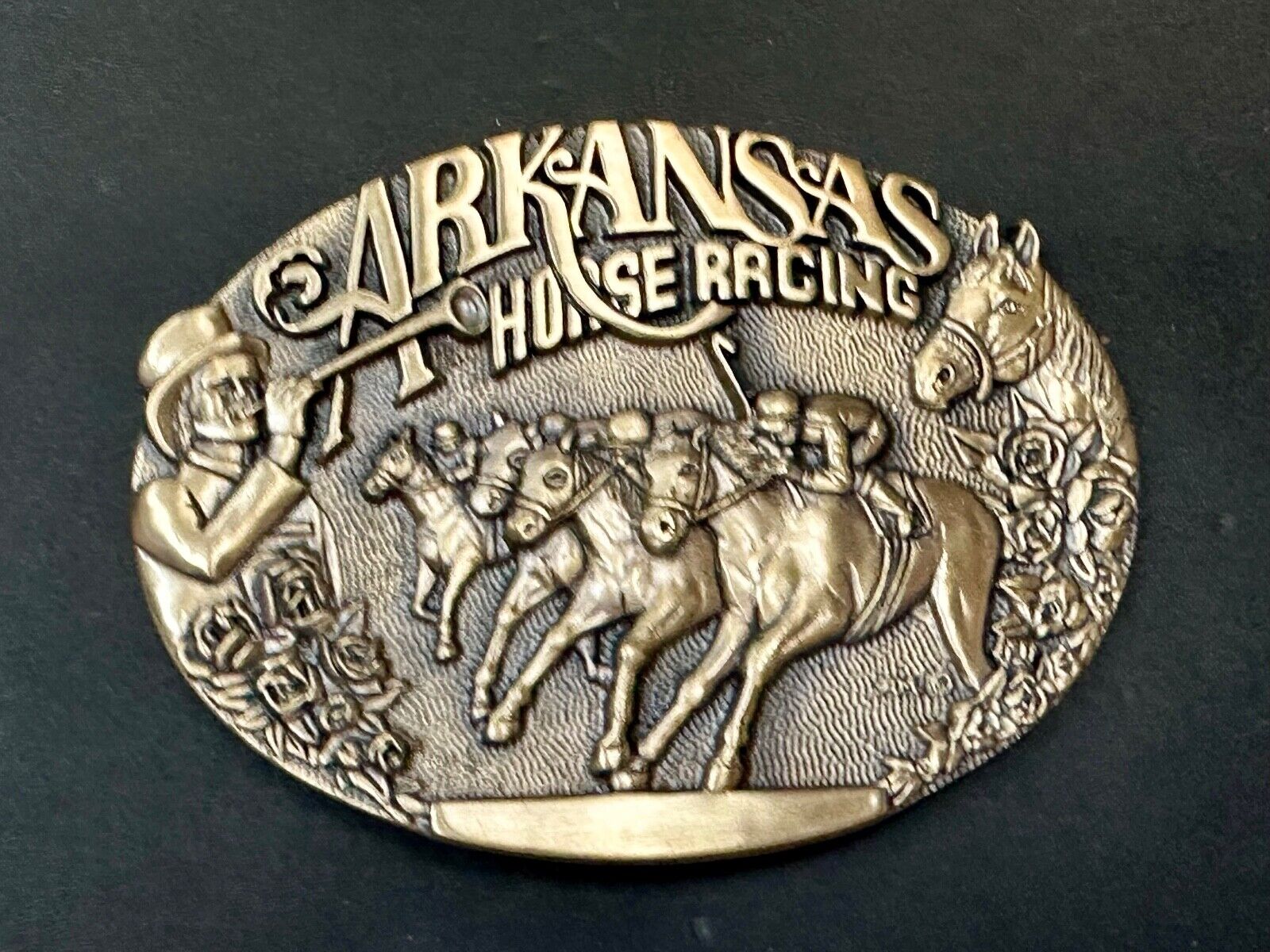 Arkansas State Horse Racing Vintage Solid Brass Award Design Medals Belt Buckle