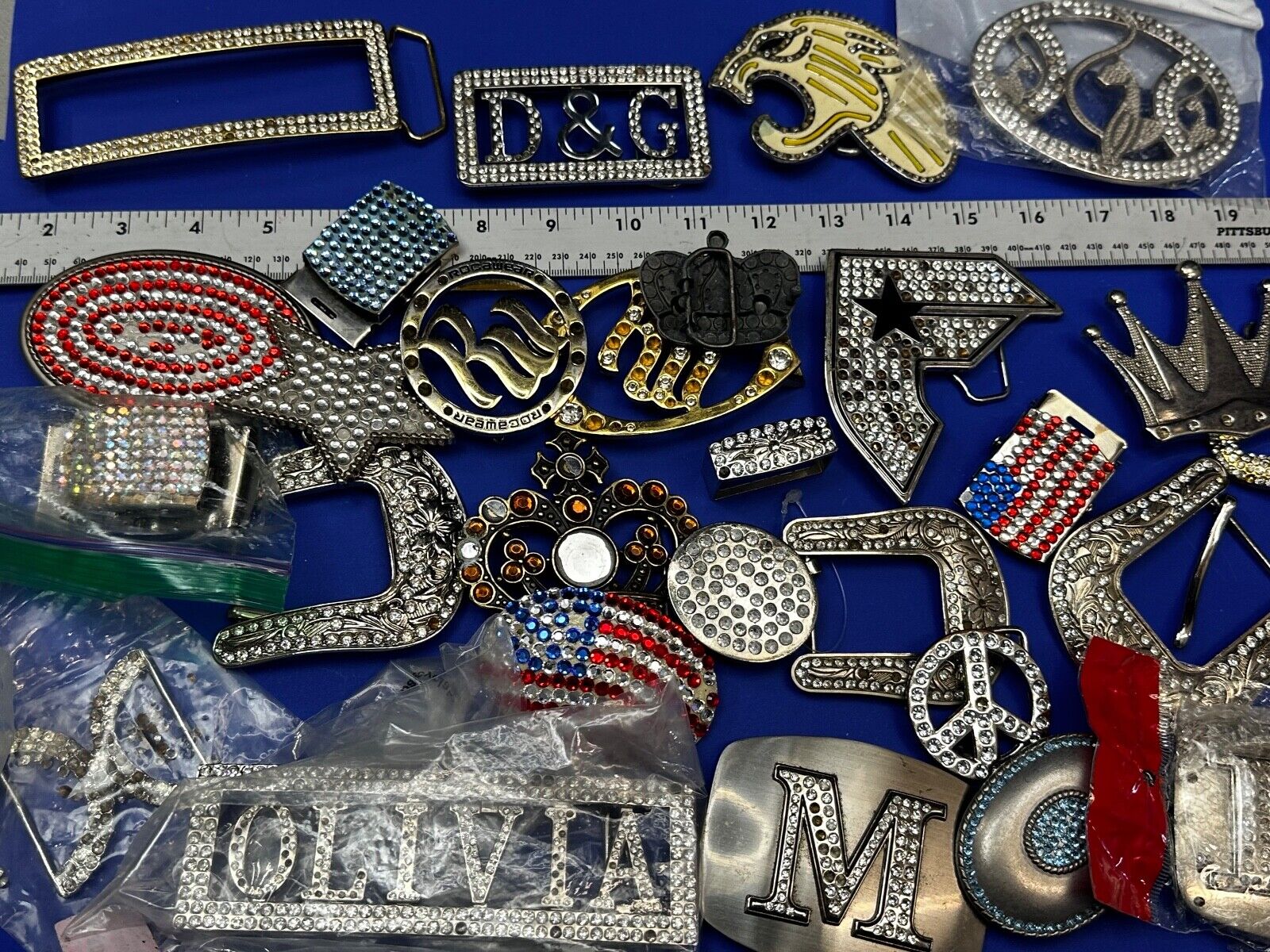 34 Bulk Lot Junk Drawer Grab Bag  to REPAIR Belt Buckle - Missing Rhinestone's