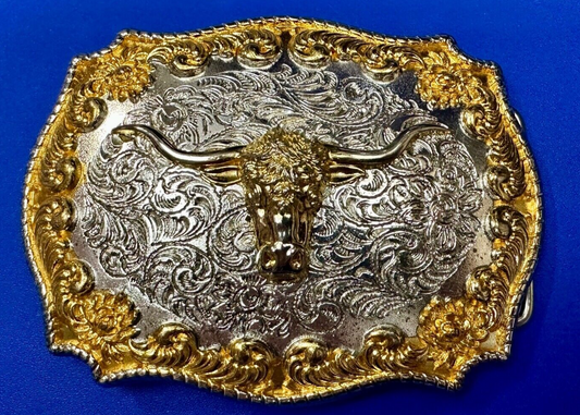 Texas longhorn - Two tone highly Detailed Western Belt Buckle by Jeans Friend