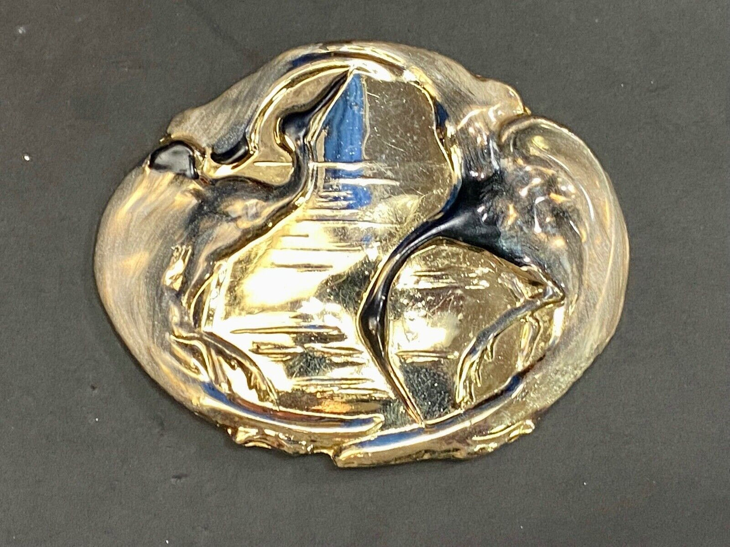 Art Nouveau Charmant Duck Figure Enamel Asian Chinoiserie Crane Belt Buckle