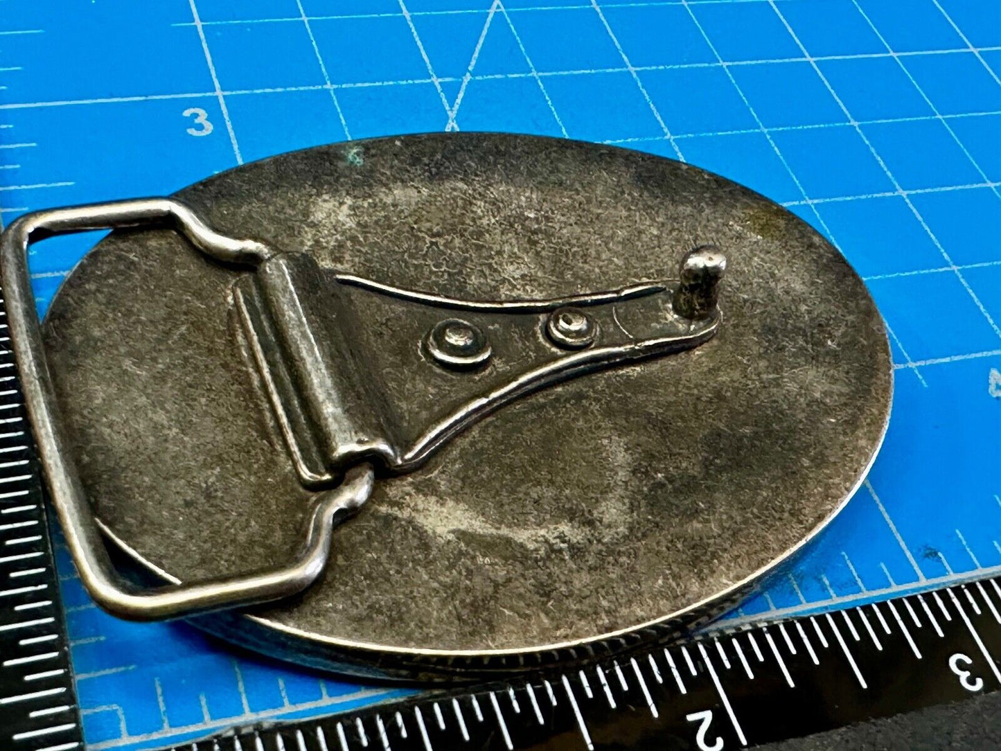 Unknown to me Animal Emblem Logo? Black Faux? leather Silver Tone Belt Buckle