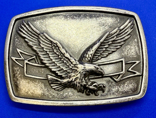 American Bald Eagle Flying Diving With Award Ribbon Vintage Belt Buckle