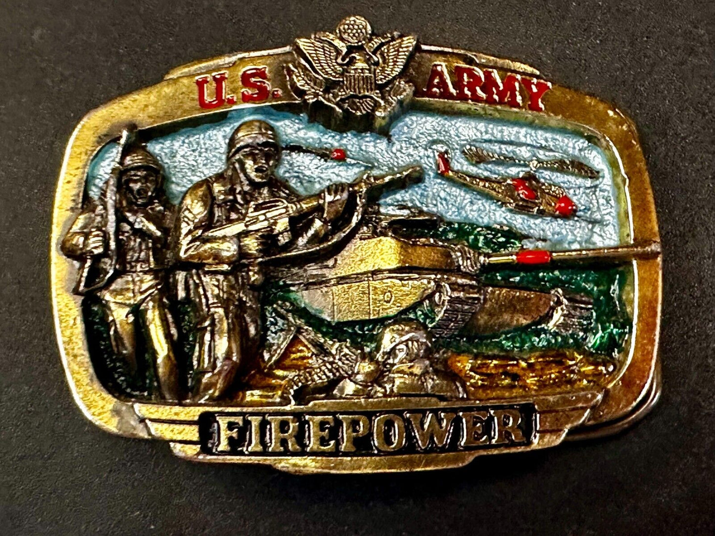 US Army Fire Power The Great American Buckle company Vintage Tank Helicopter