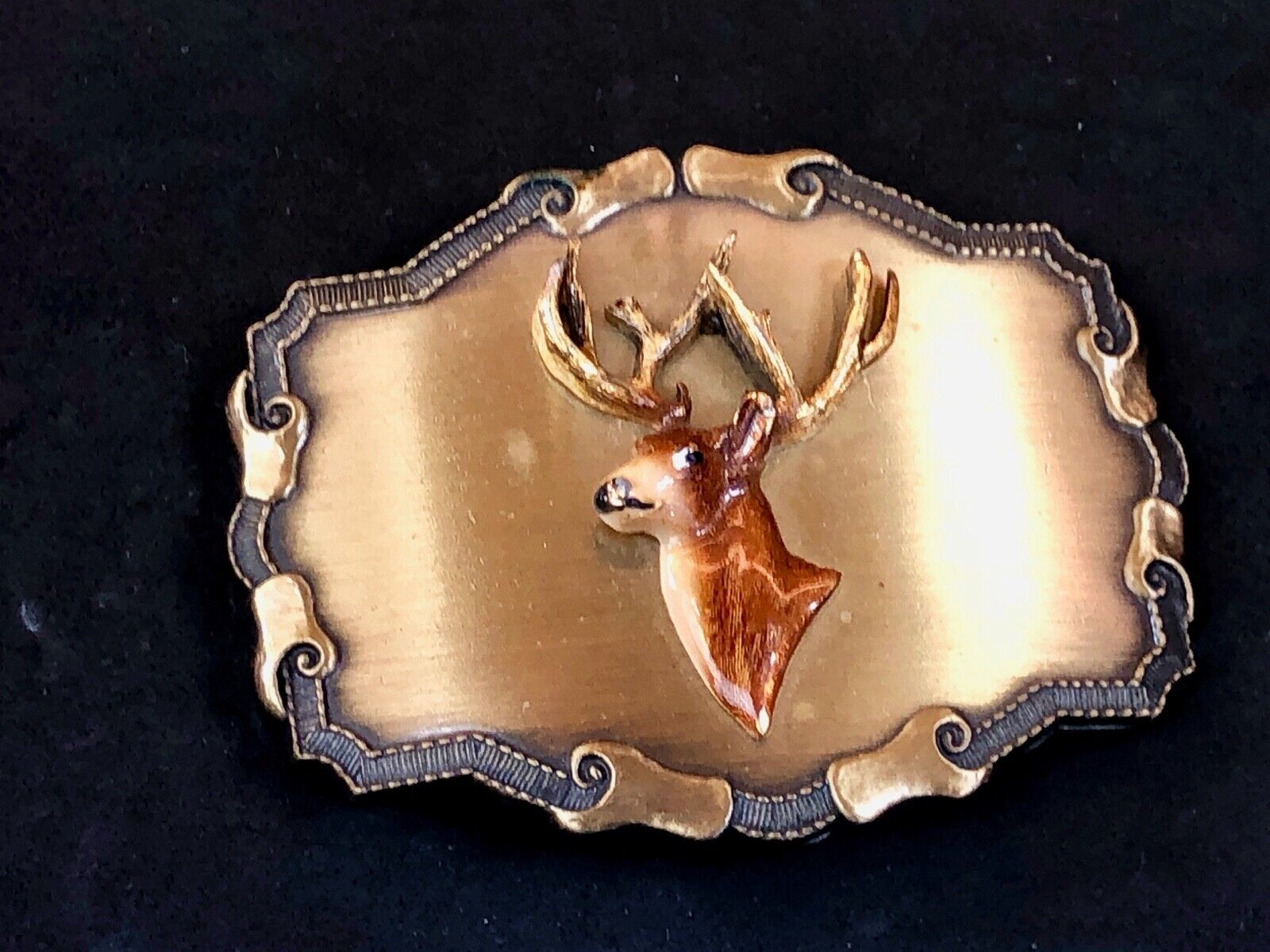 Vintage 1977 Raintree deer antlers belt buckle Hunting gift Western framed 