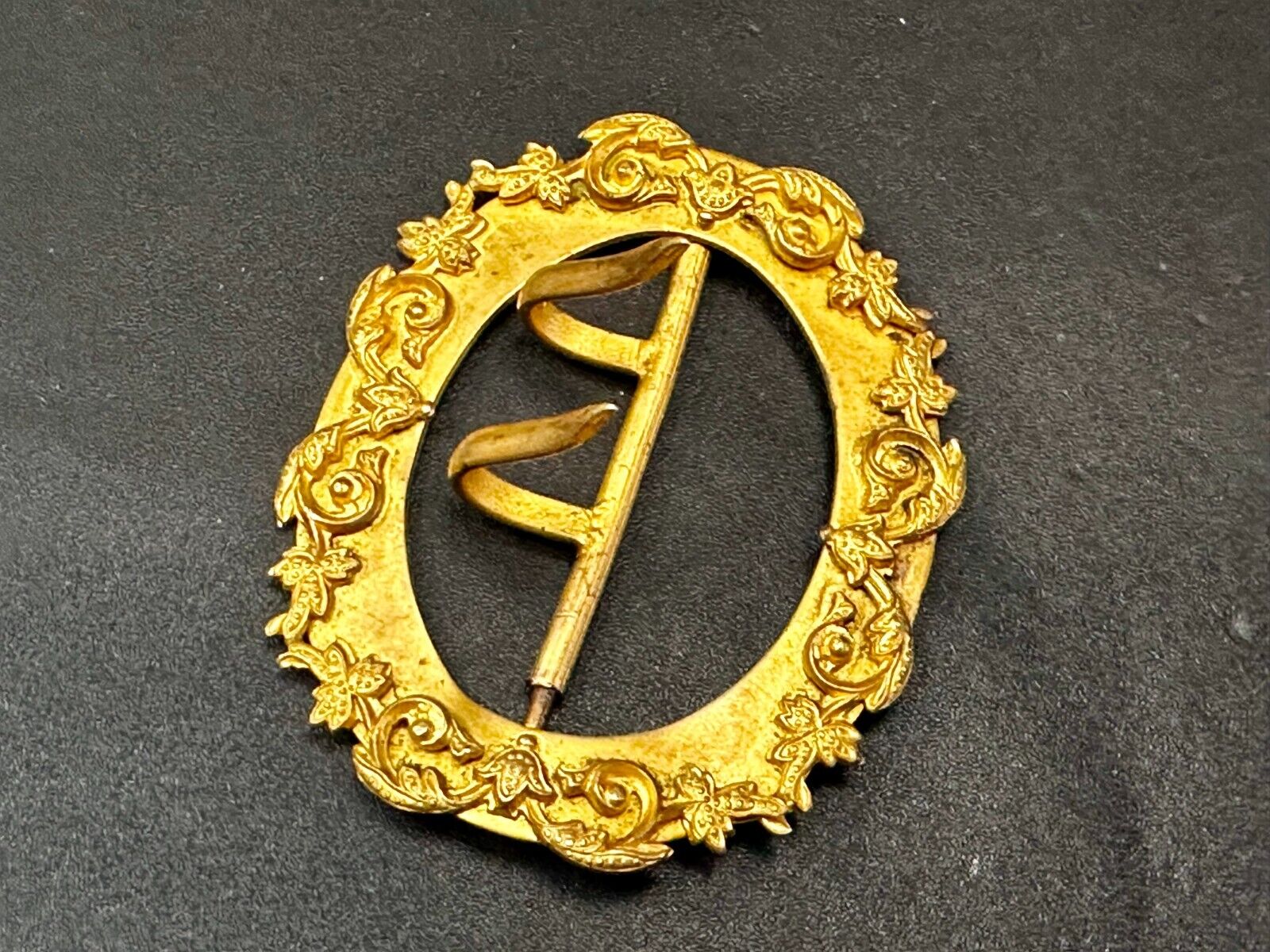 3" Wide Dual Prong Victorian Art Nouveau Gold Color Filigree Belt Buckle