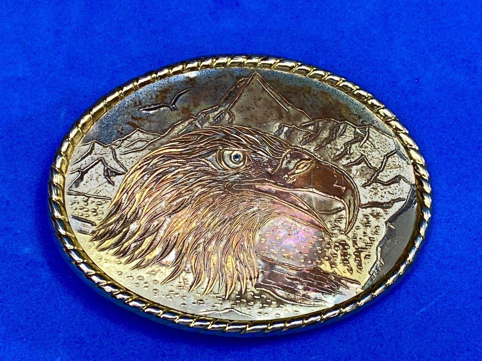 American Bald Eagle Patriotic Country Western Mixed Metal Belt Buckle Stamped W 