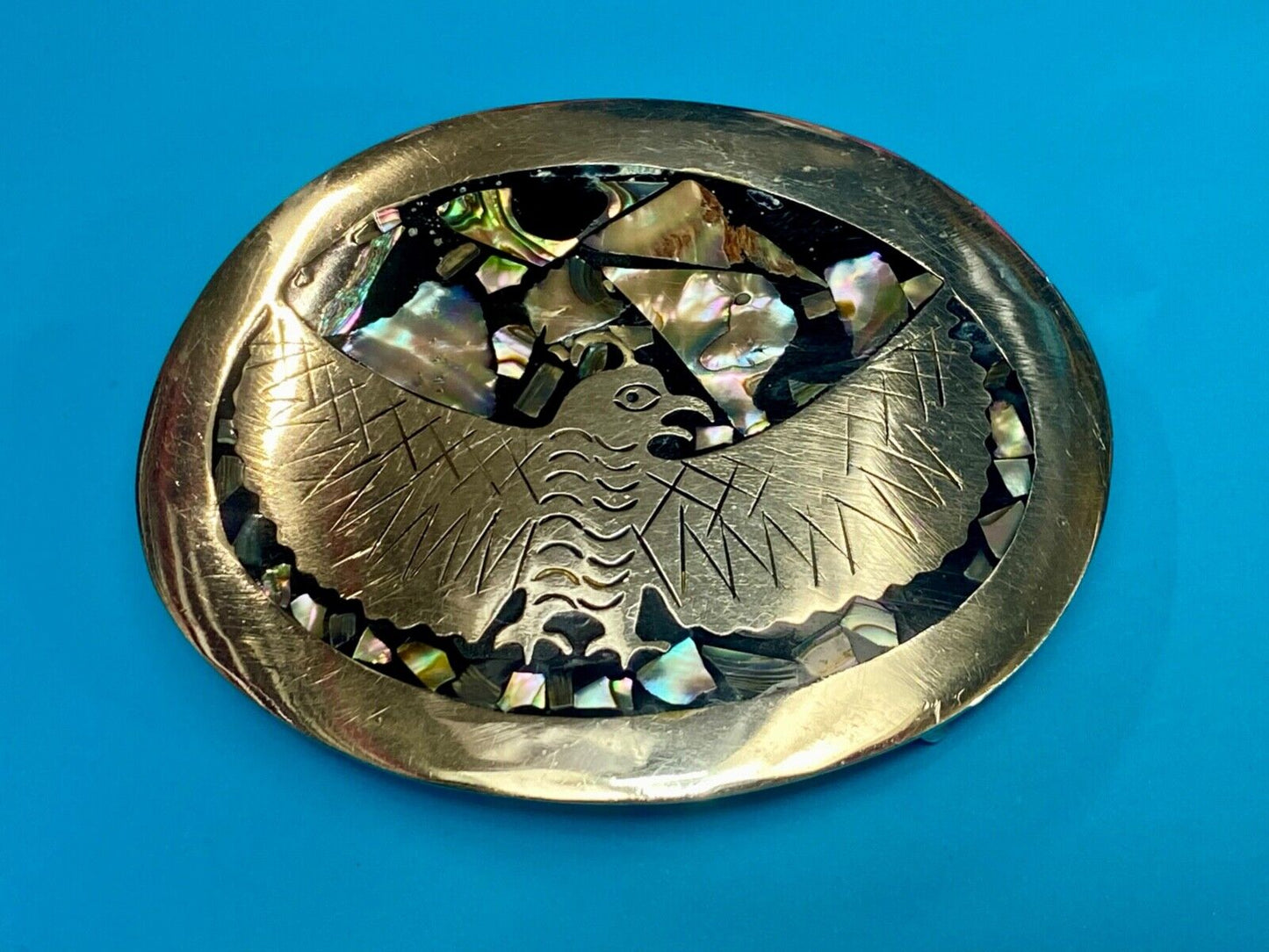 Abalone Shell Native BIRD - wings wide Alpaca Mexico stamped belt buckle