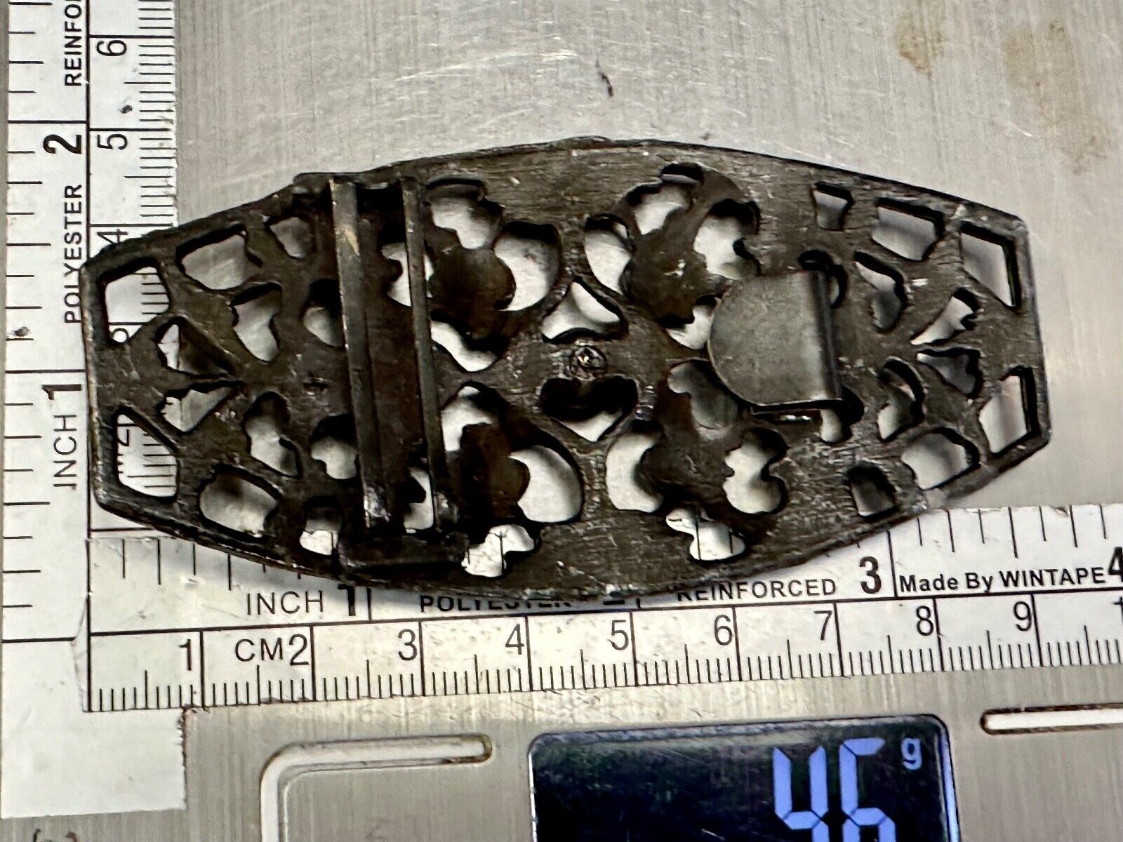 antique three rhinestone's on skeleton belt buckle