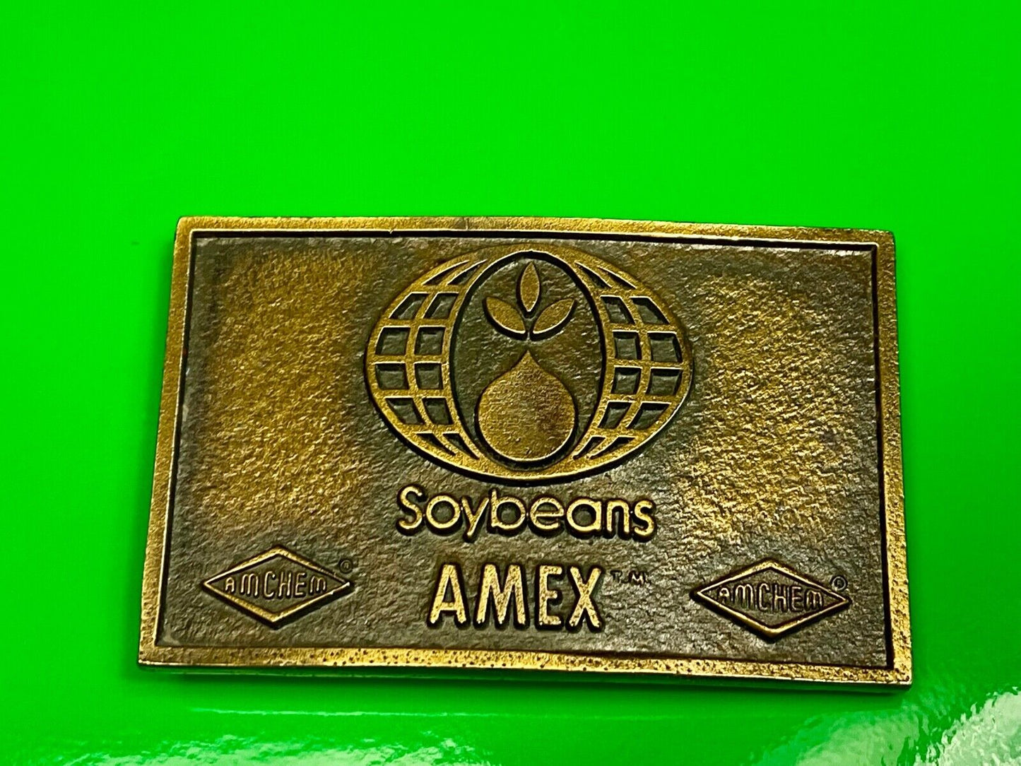 VINTAGE 1970s **SOYBEANS AMEX AMCHEM** AGRICULTURE FARMING BELT BUCKLE