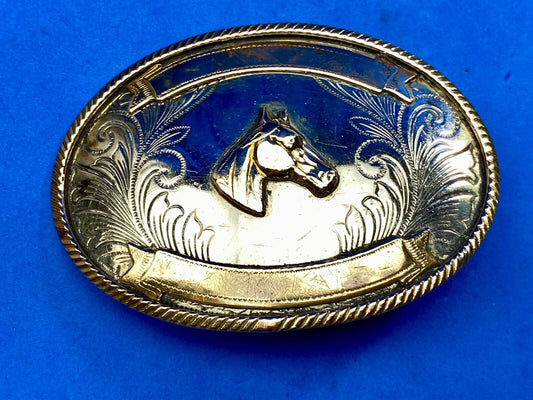 Beautiful Belt Buckle - Horse head bust made of German Silver with award scroll 