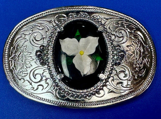 Beautiful Flower as Western oval centerpiece Cab Style belt buckle