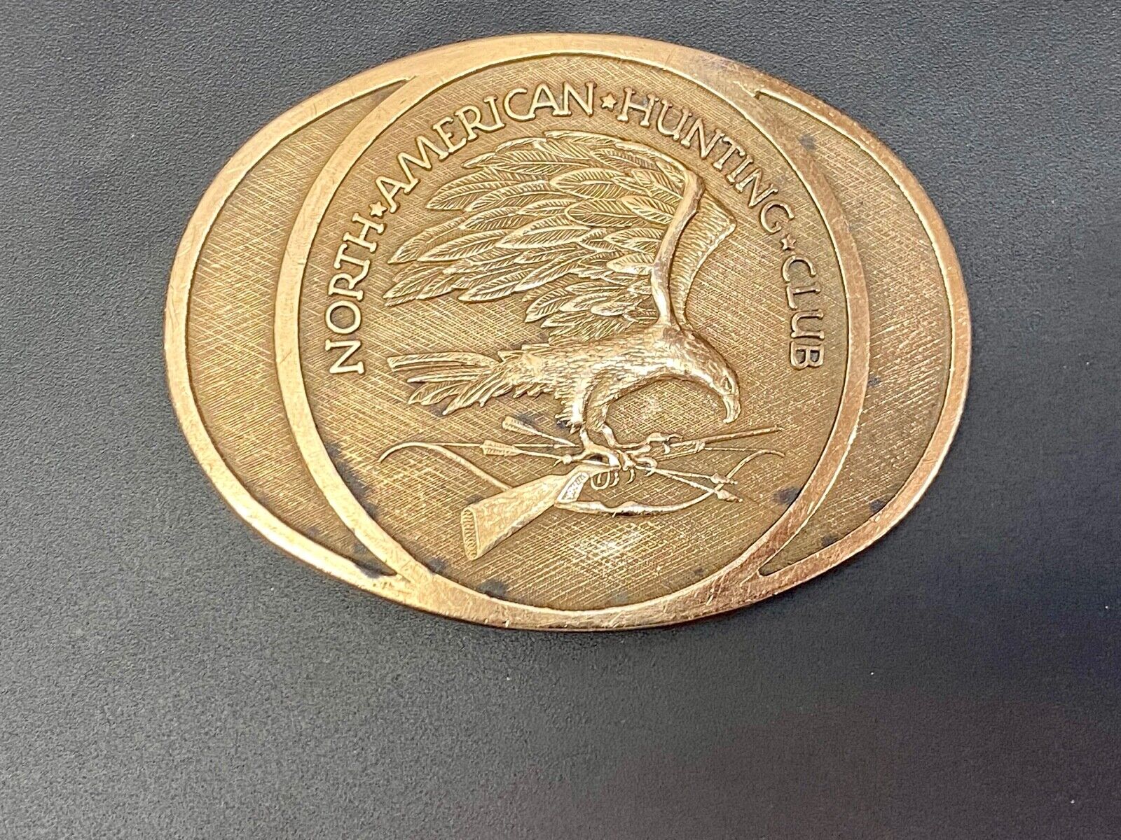 Vintage 1980  Nahc Members Solid Brass North American Hunting Club Belt Buckle 